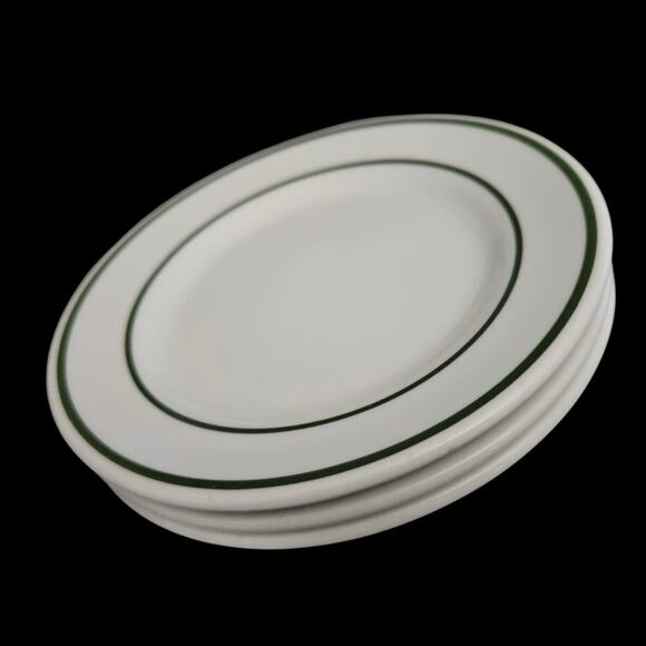 Lawrence Vitrified China 6.25" Plates Set of 3 Green Band Restaurant Ware USA - Picture 4 of 4